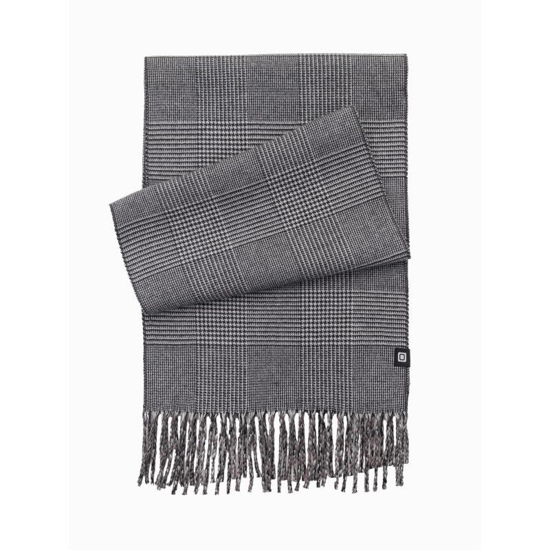 Kétoldalas férfi kockás sál bojtokkal - fekete-fehér