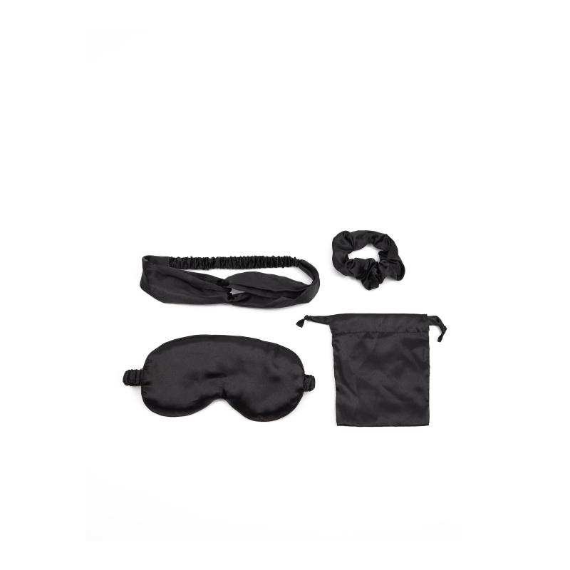 Fekete női alvási kiegészítők készlete ajándékdobozban