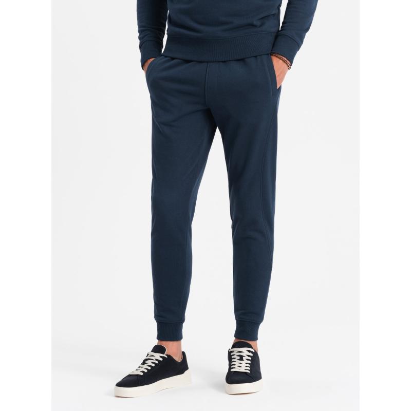 Pánská bavlněná mikinová souprava BASIC rozepínací mikina + tepláky - tmavě modrá