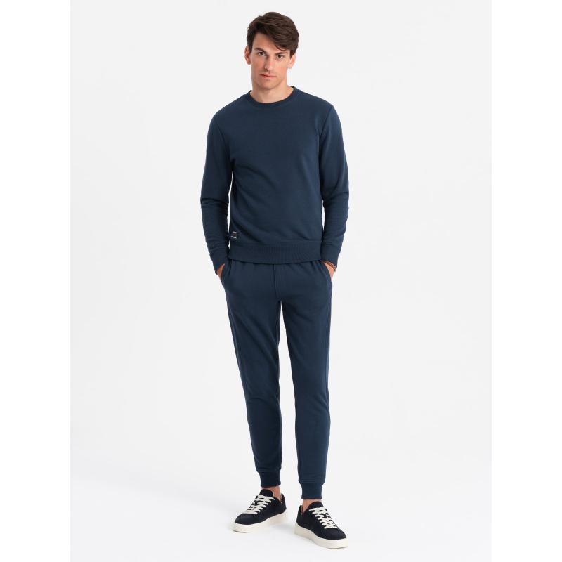Pánská bavlněná mikinová souprava BASIC rozepínací mikina + tepláky - tmavě modrá