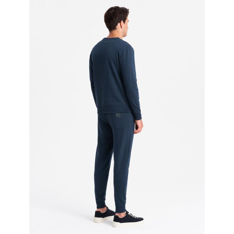 Pánská bavlněná mikinová souprava BASIC rozepínací mikina + tepláky - tmavě modrá