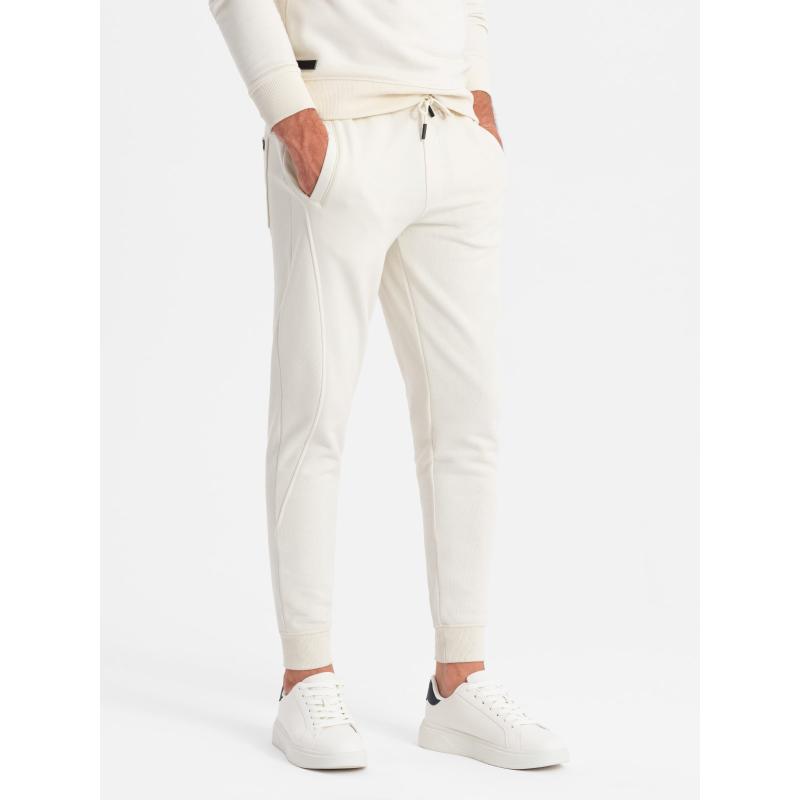 Pánská bavlněná tepláková souprava BASIC mikina bez knoflíků + tepláky - krémová