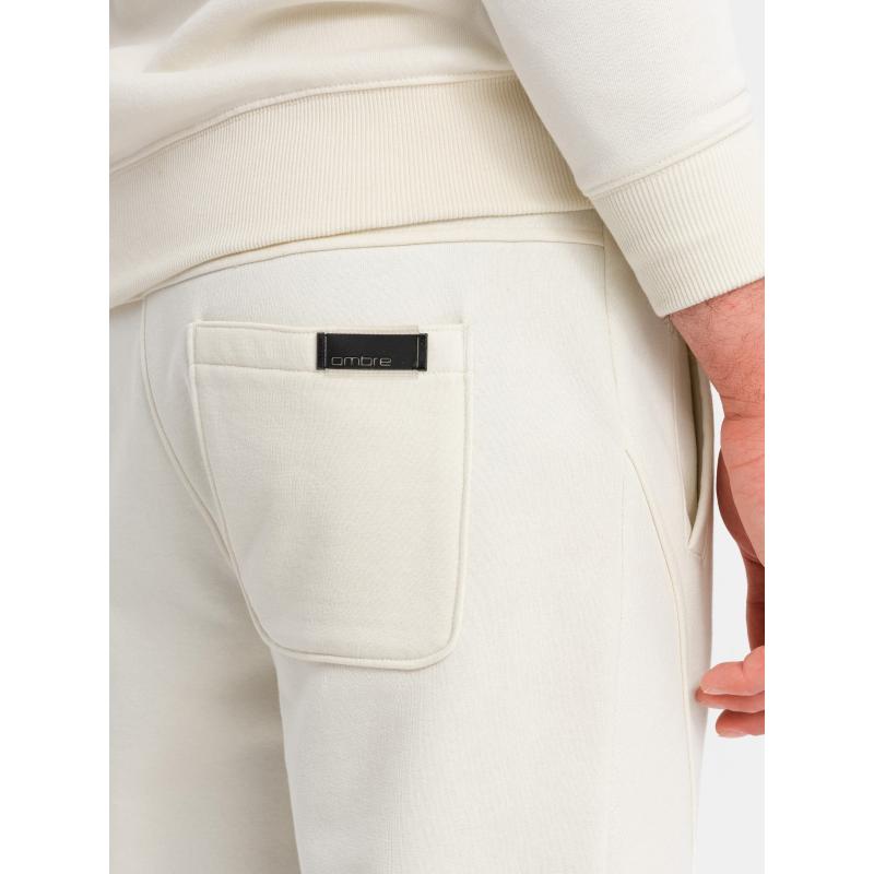 Pánská bavlněná tepláková souprava BASIC mikina bez knoflíků + tepláky - krémová