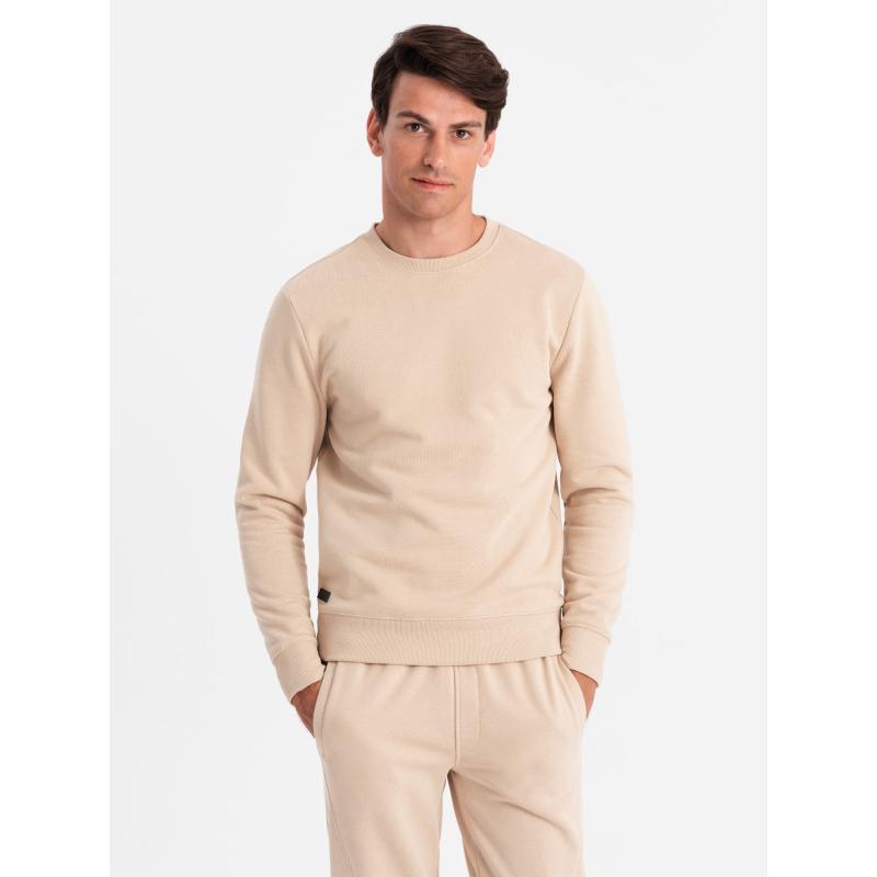 Pánská bavlněná tepláková souprava BASIC rozepínací mikina + tepláky - béžová barva