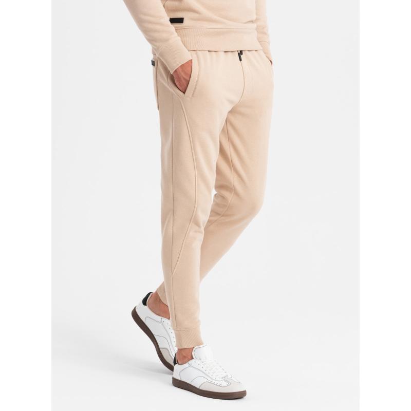 Pánská bavlněná tepláková souprava BASIC rozepínací mikina + tepláky - béžová barva