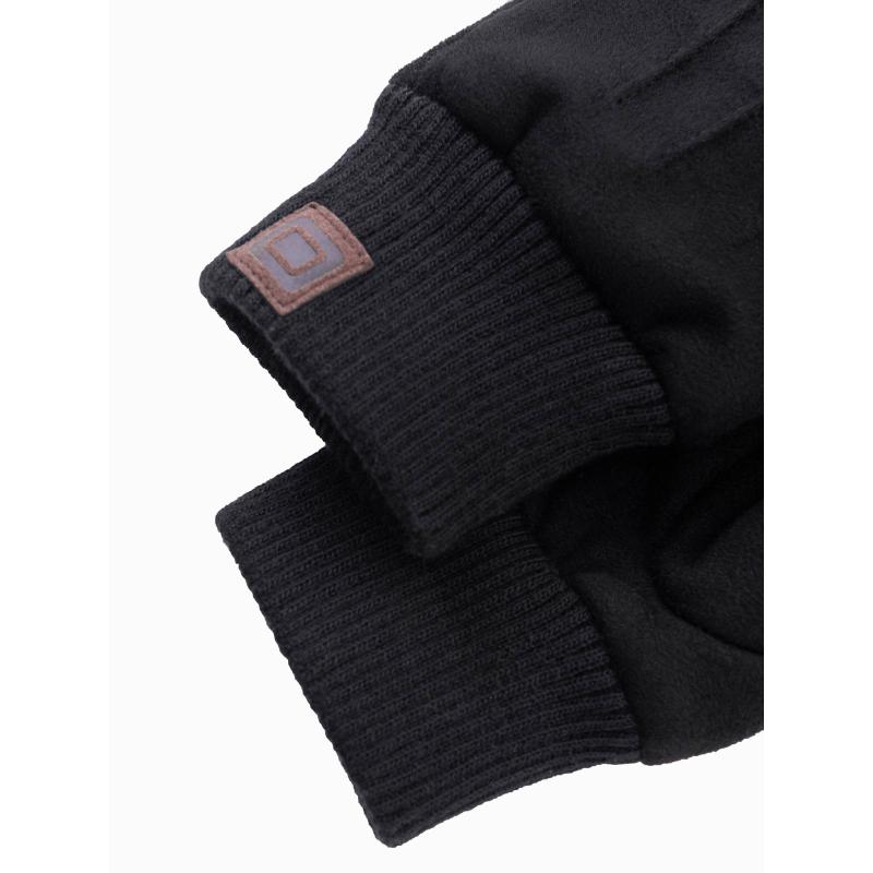 Pánské rukavice z eko semiše s lemem - černé