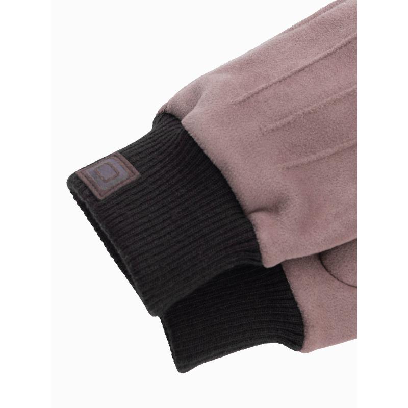 Pánské rukavice z ekokůže s lemem - hnědé