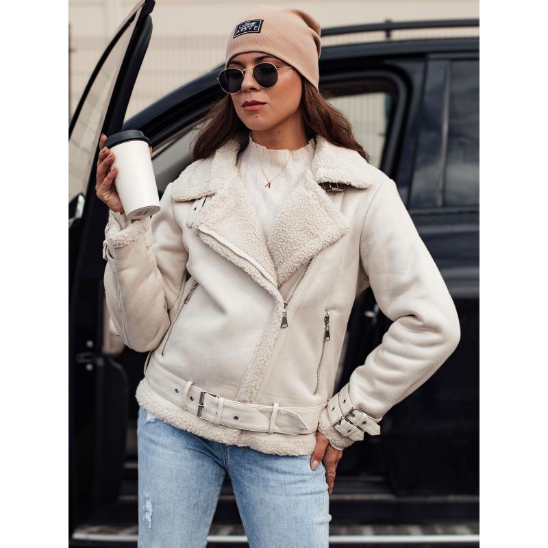 Dámská semišová bunda LEVERINO s ovčí kůží bílá