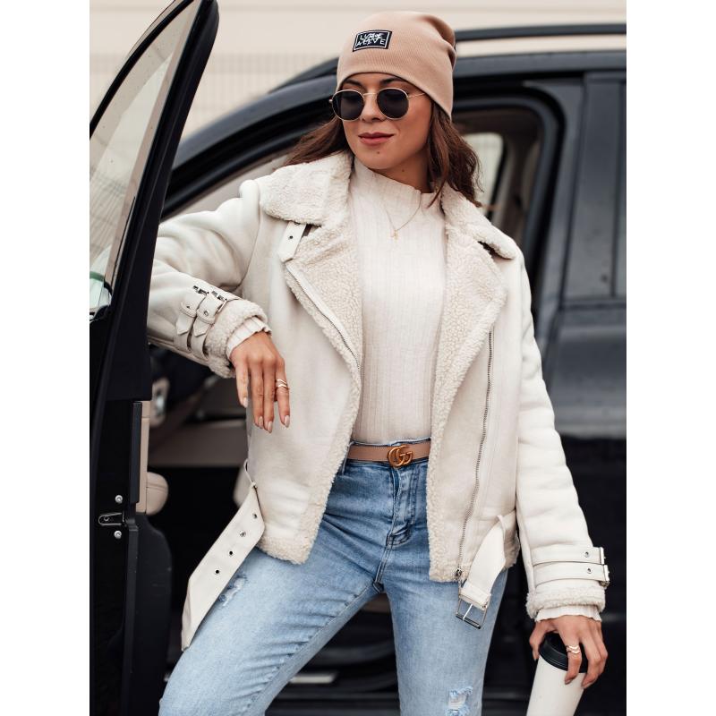 Dámská semišová bunda LEVERINO s ovčí kůží bílá