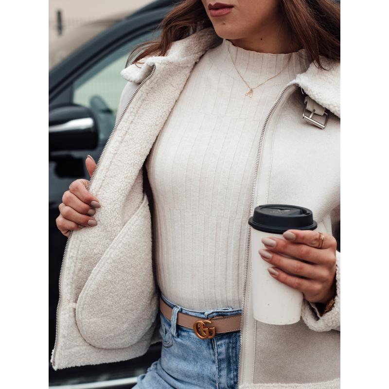 Dámska bunda z ovčej kože KASAMIRA biela