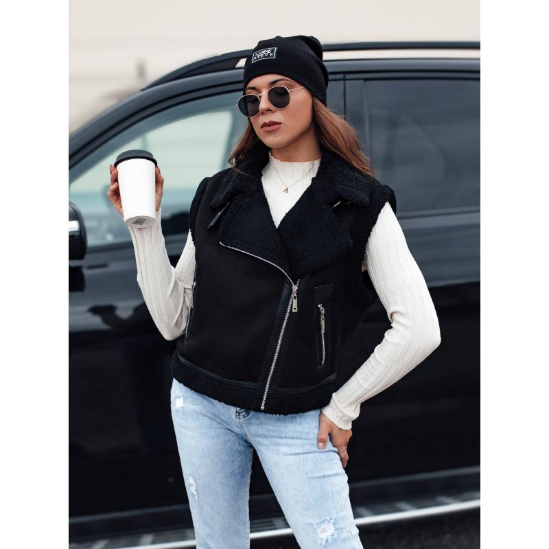 Dámská semišová vesta s ovčí kůží WOOLZIP černá