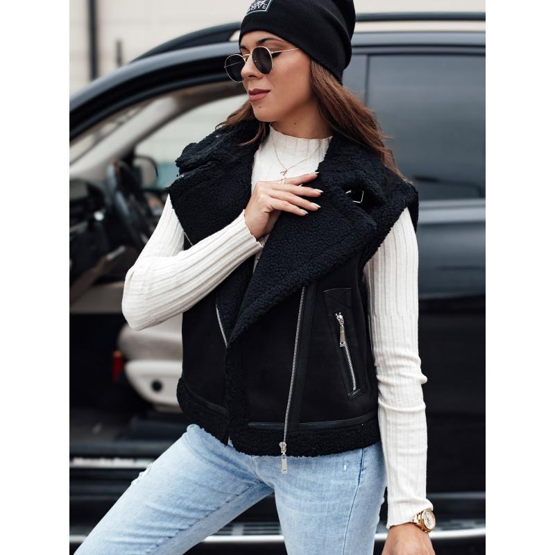 Dámská semišová vesta s ovčí kůží WOOLZIP černá