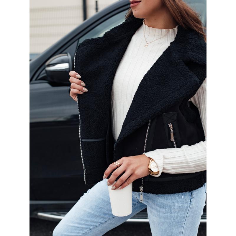 Dámská semišová vesta s ovčí kůží WOOLZIP černá