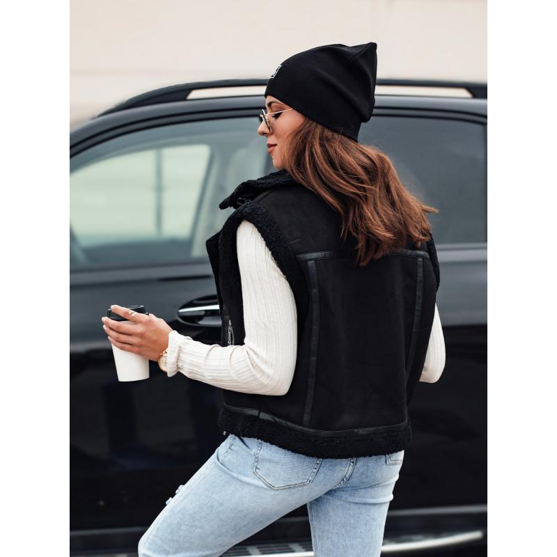 Dámská semišová vesta s ovčí kůží WOOLZIP černá