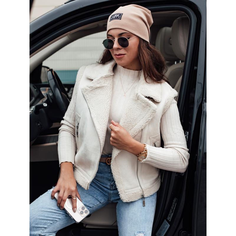Dámská semišová vesta s ovčí kůží WOOLZIP bílá