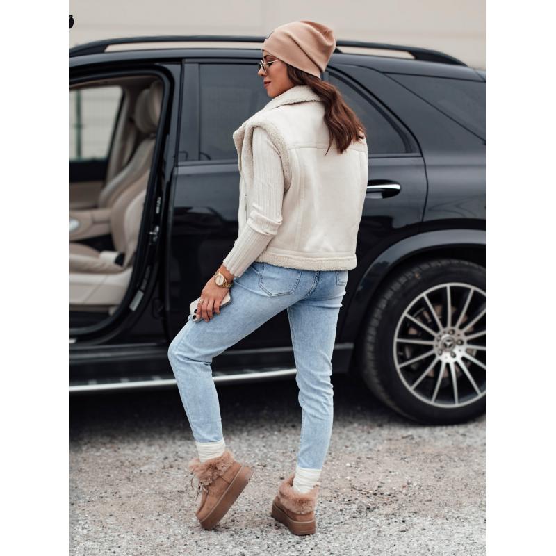 Dámská semišová vesta s ovčí kůží WOOLZIP bílá