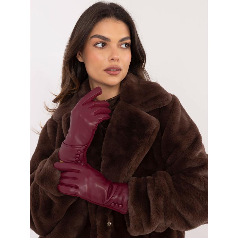 Dámske bordové rukavice s gombíkmi