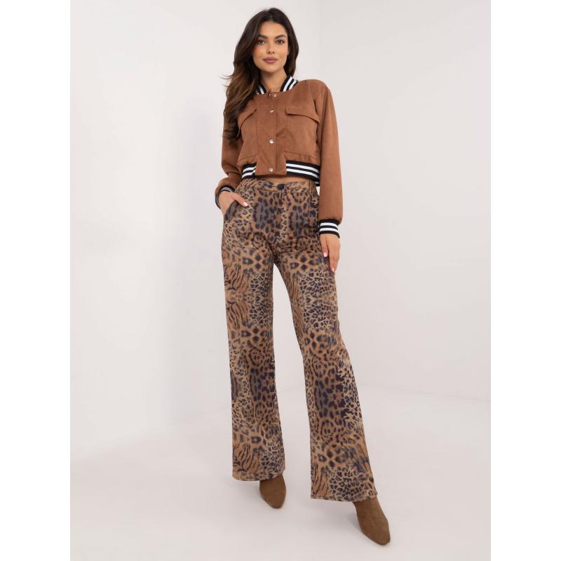 Dámské kalhoty z velbloudí látky se zvířecím potiskem