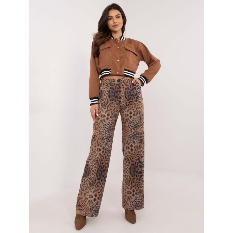 Dámské kalhoty z velbloudí látky se zvířecím potiskem