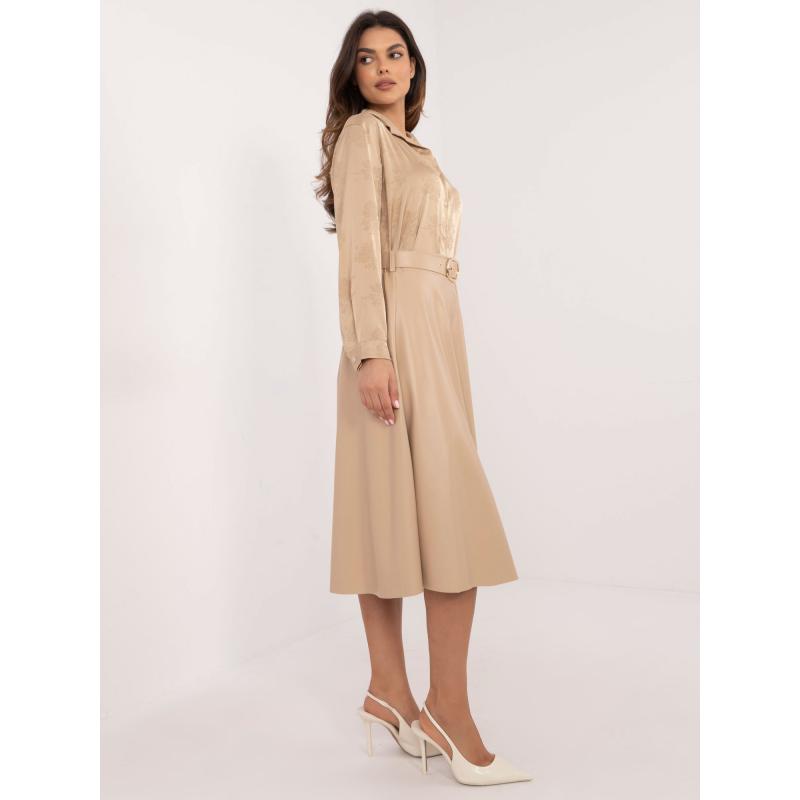 Bézs színű ökobőr midi szoknya övvel