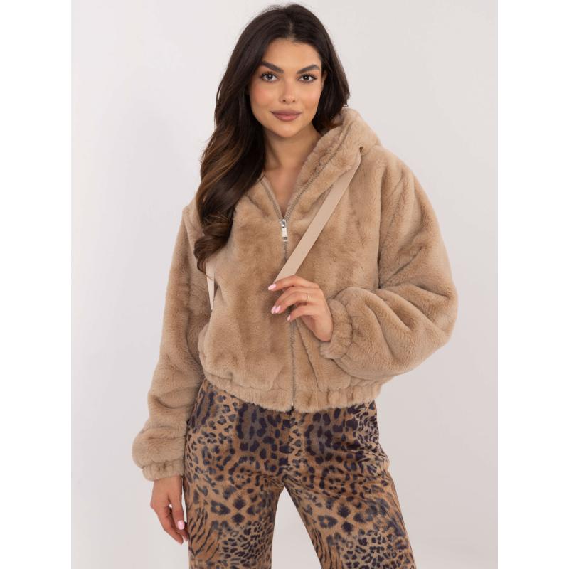 Béžová krátka bunda z umelej kožušiny z viskózy