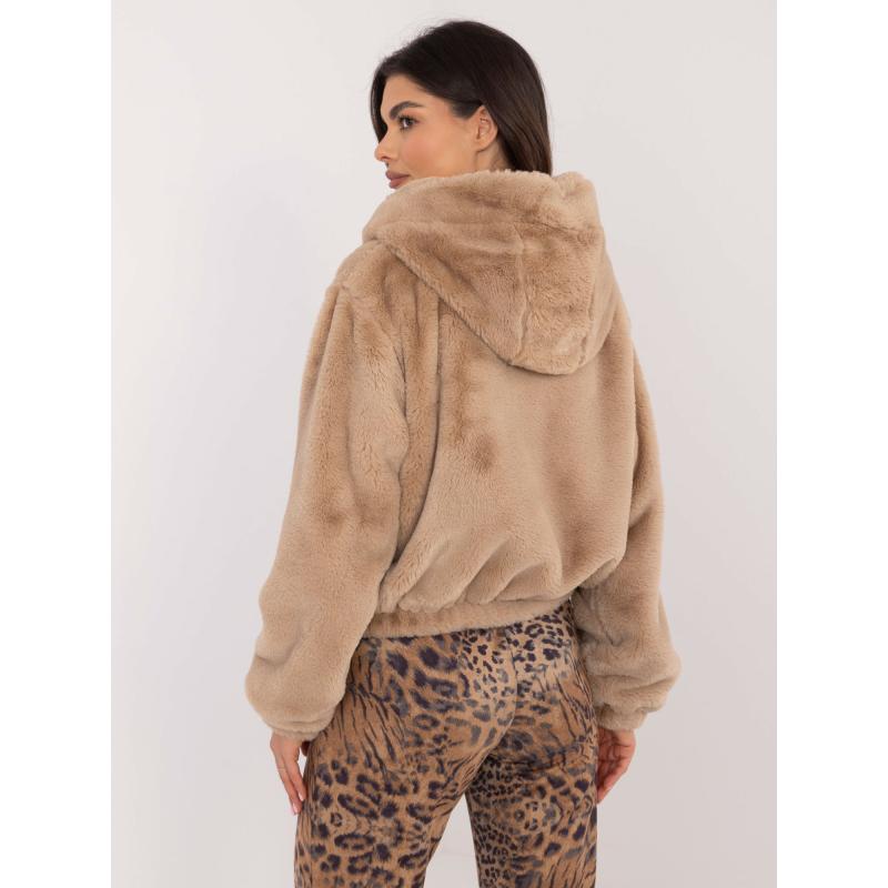 Béžová krátka bunda z umelej kožušiny z viskózy