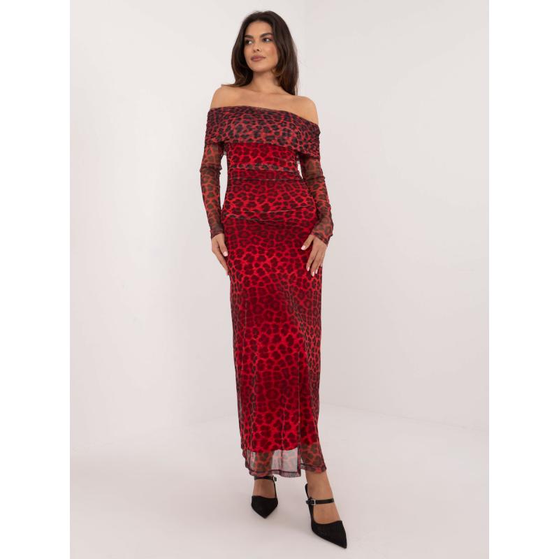 Piros-fekete maxi spanyol ruha leopárdmintával