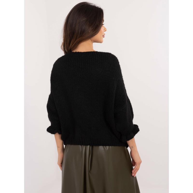 Černý oversize svetr se zavazováním vpředu