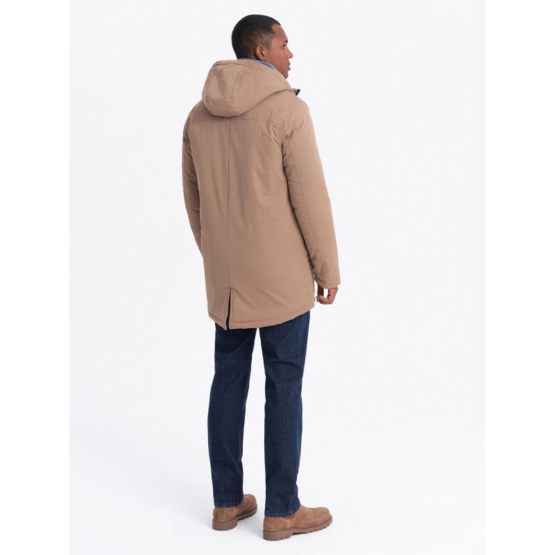 Férfi klasszikus hosszú parka dzseki sherpa - bézs V1