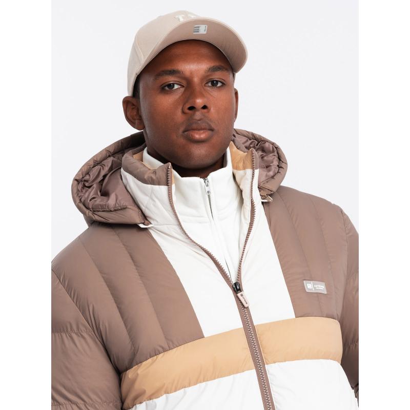 Pánská barevná sportovní retro bunda - béžová a bílá V2