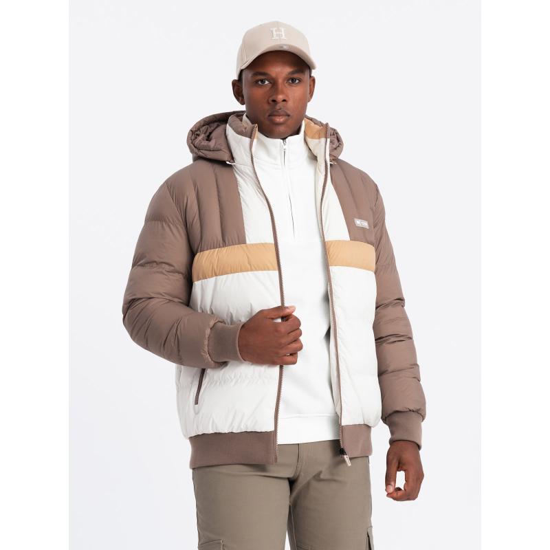 Pánská barevná sportovní retro bunda - béžová a bílá V2