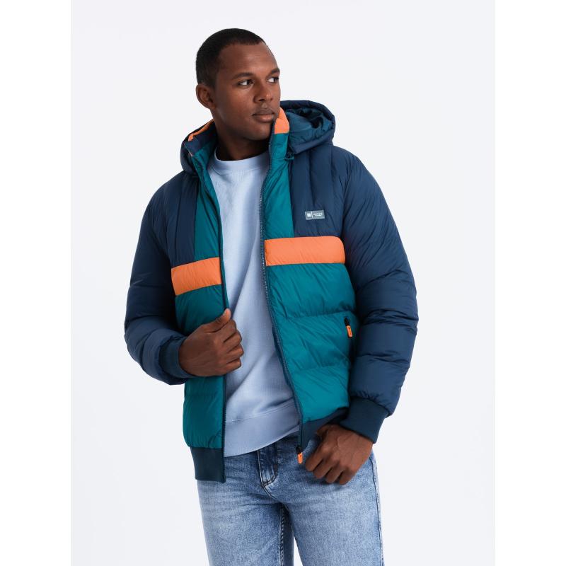 Pánská barevná sportovní retro bunda - tmavě modrá a oranžová V3