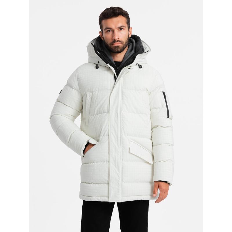 Pánska outdoorová dlhá bunda parka - biela V1