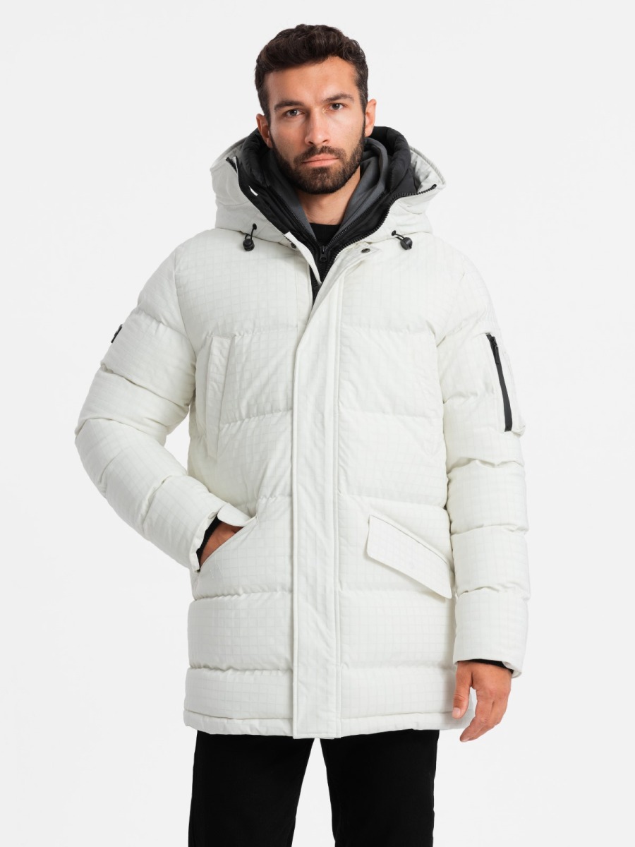 Pánska outdoorová dlhá bunda parka - biela V1