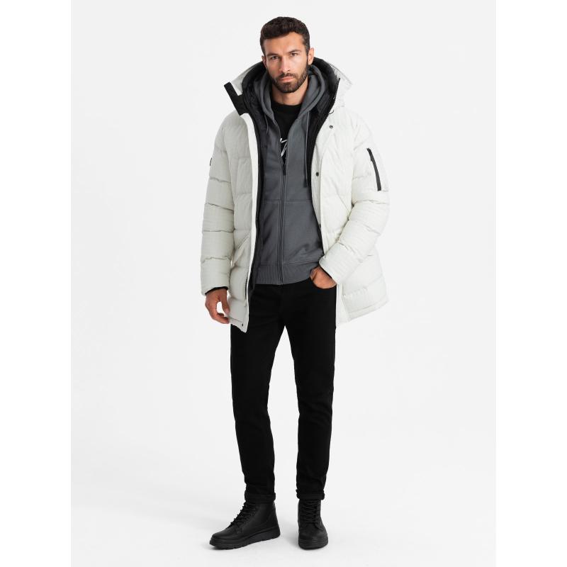 Férfi outdoor hosszú parka dzseki - fehér V1