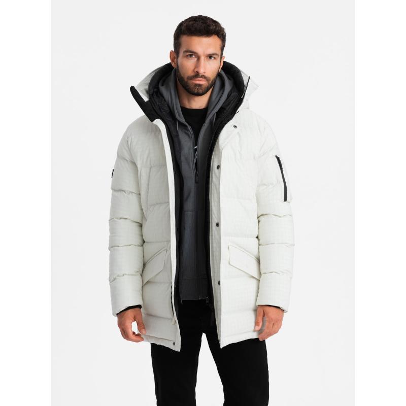 Férfi outdoor hosszú parka dzseki - fehér V1