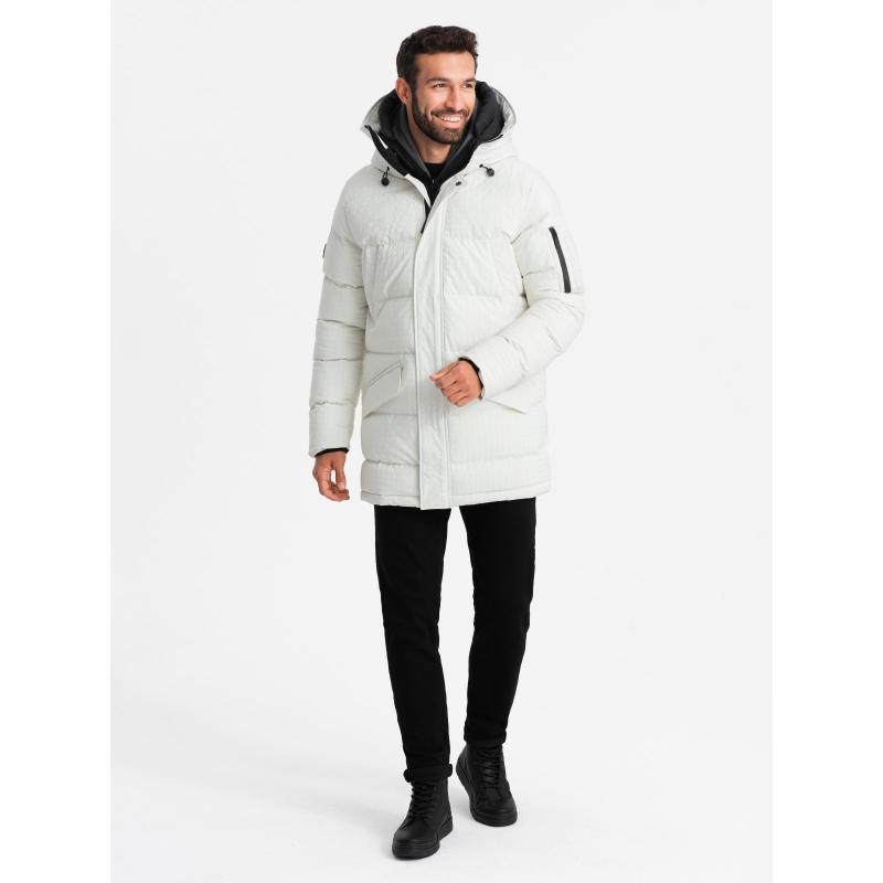 Férfi outdoor hosszú parka dzseki - fehér V1