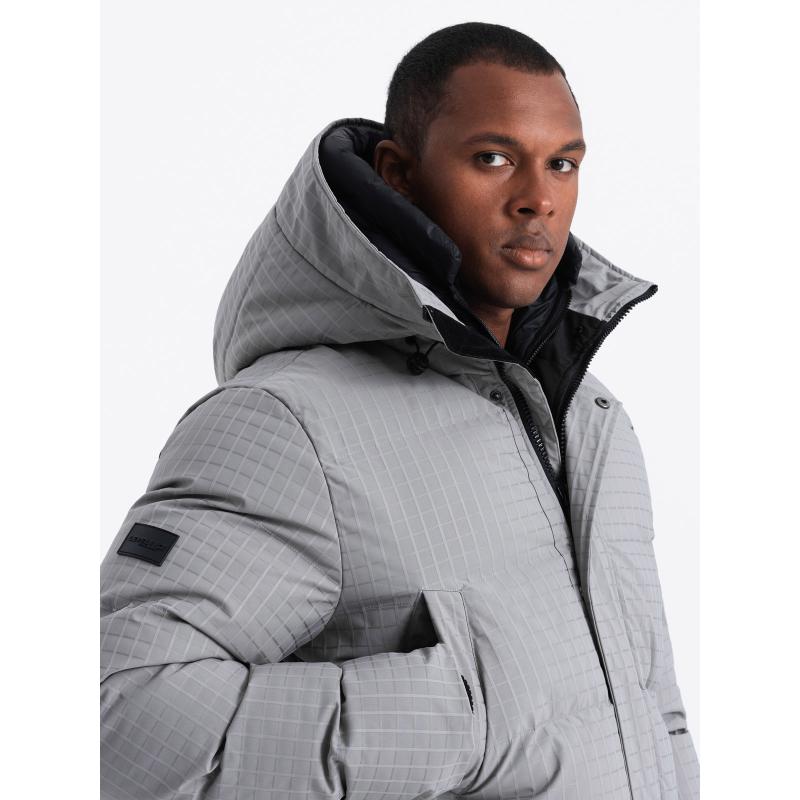 Pánská outdoorová dlouhá bunda parka - šedá V2