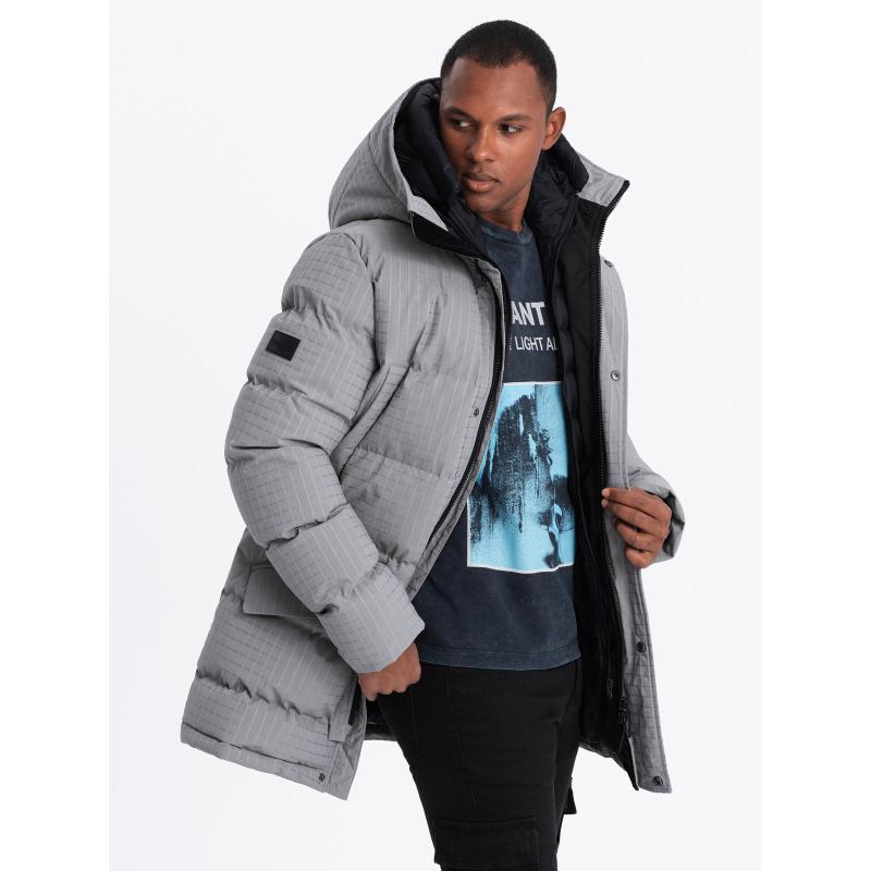 Pánská outdoorová dlouhá bunda parka - šedá V2