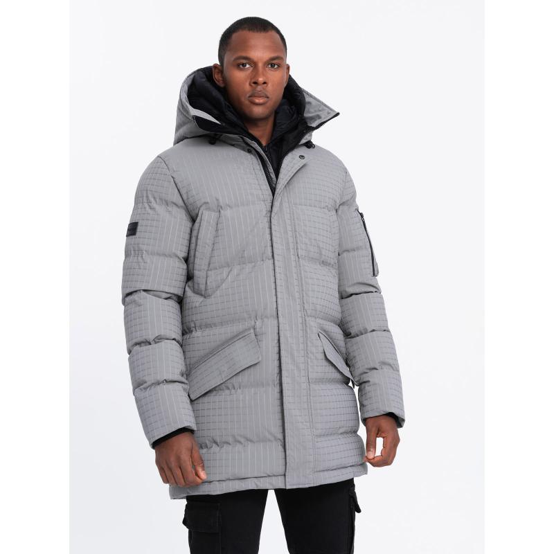 Pánská outdoorová dlouhá bunda parka - šedá V2