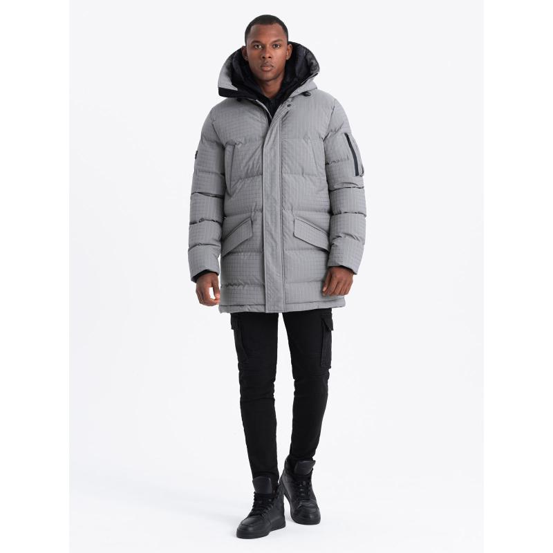 Pánská outdoorová dlouhá bunda parka - šedá V2