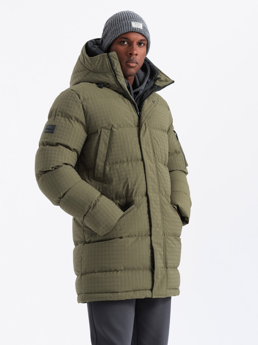 Pánska outdoorová dlhá bunda parka - olivová V4