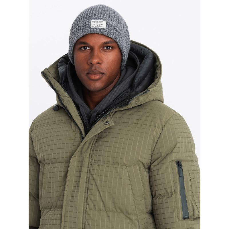 Férfi szabadtéri hosszú parka dzseki - olívazöld V4