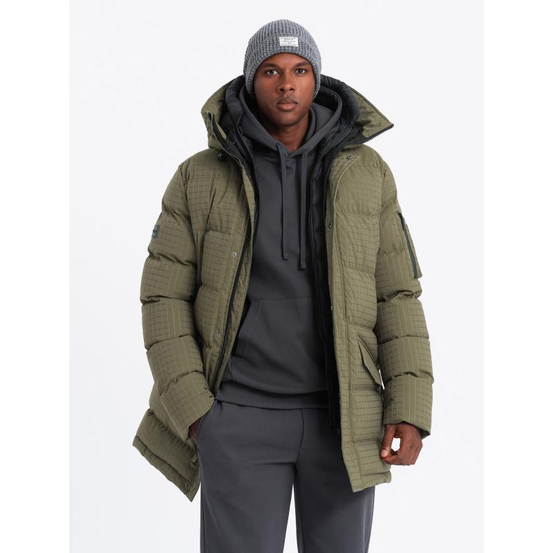 Férfi szabadtéri hosszú parka dzseki - olívazöld V4