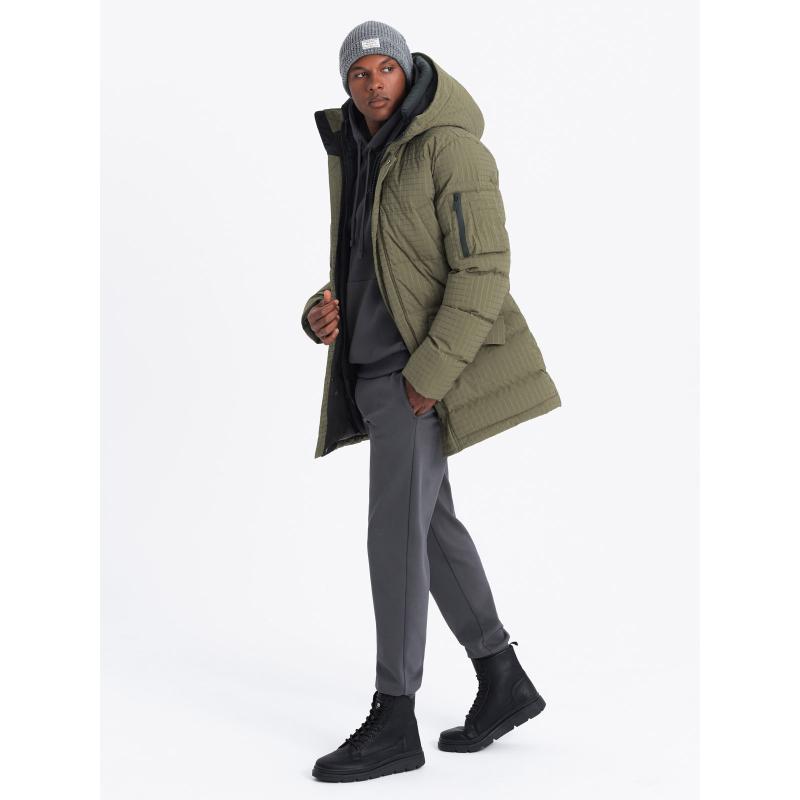 Férfi szabadtéri hosszú parka dzseki - olívazöld V4