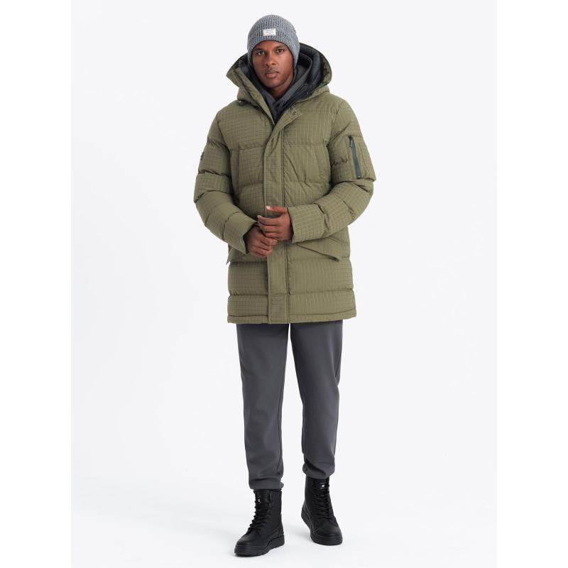 Férfi szabadtéri hosszú parka dzseki - olívazöld V4