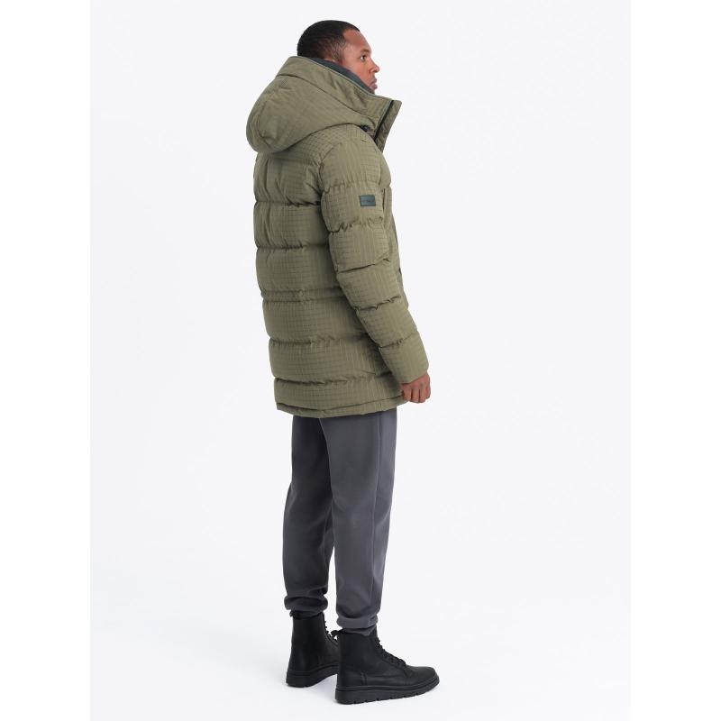 Férfi szabadtéri hosszú parka dzseki - olívazöld V4