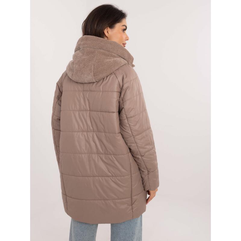 Világosbarna hosszabb átmeneti kabát kapucnival