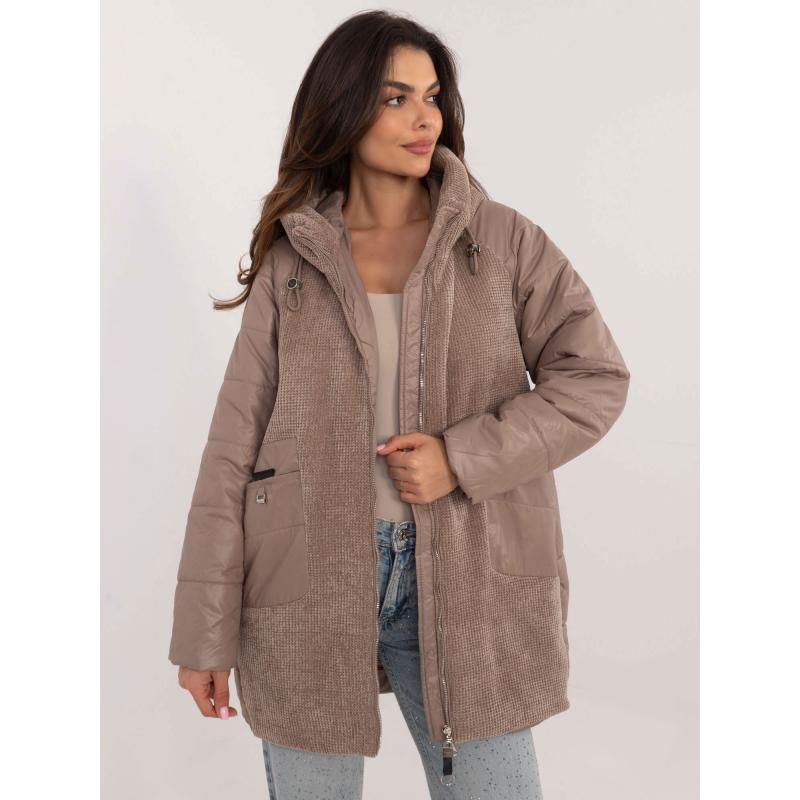 Világosbarna hosszabb átmeneti kabát kapucnival