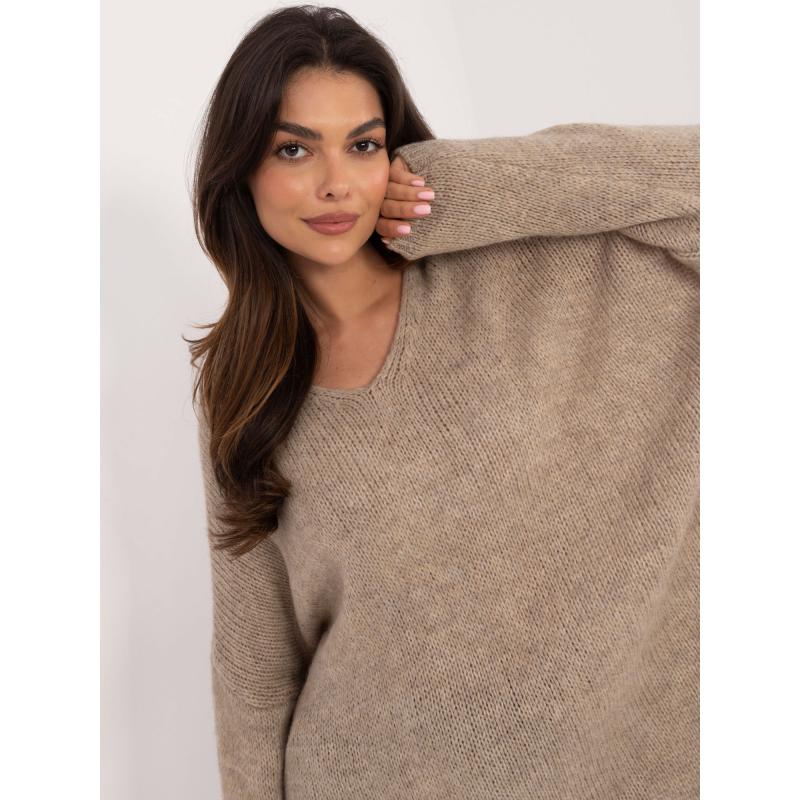 Béžový asymetrický vlněný svetr OCH BELLA